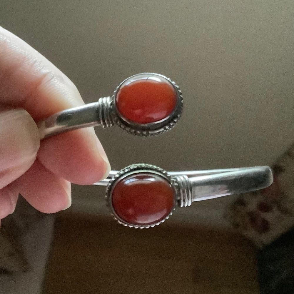 𝅺STERLING SILVER 925 RED CARNELIAN BANGLE WOMAN BRACELET​​ - Picture 11 of 11